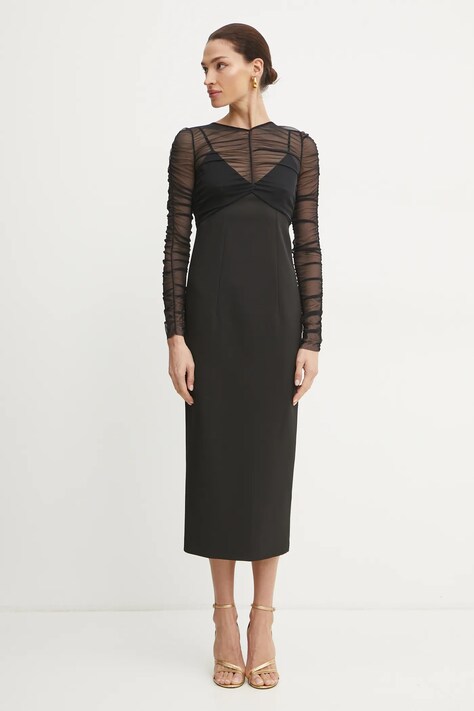 Patrizia Pepe rochie culoarea negru, midi, mulată, 8A1463 A375
