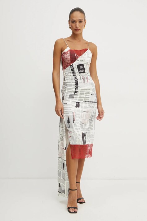 Patrizia Pepe rochie culoarea bej, midi, mulată, 8A1470 A550