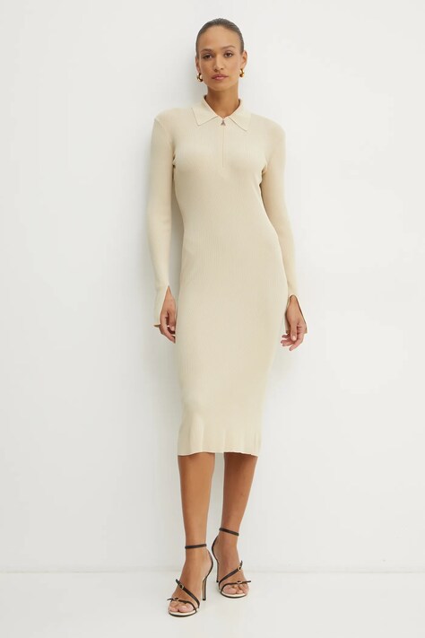 Patrizia Pepe rochie culoarea bej, midi, mulată, 8A1491 K078