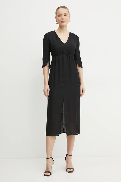 Armani Exchange rochie culoarea negru, midi, evazată, XW000147 AF10842