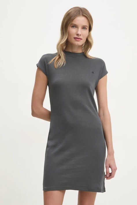 Calvin Klein Jeans rochie din bumbac culoarea gri, mini, mulată, J20J224838