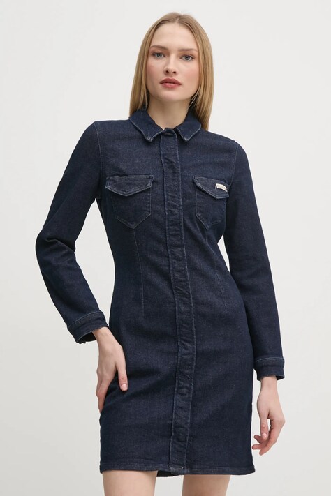 Calvin Klein Jeans rochie din denim culoarea bleumarin, mini, dreaptă, J20J225064