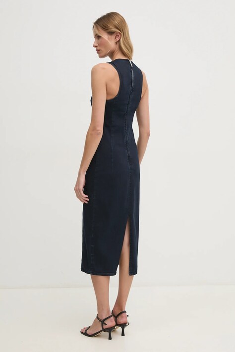 Calvin Klein Jeans rochie din denim culoarea bleumarin, midi, mulată, J20J225474