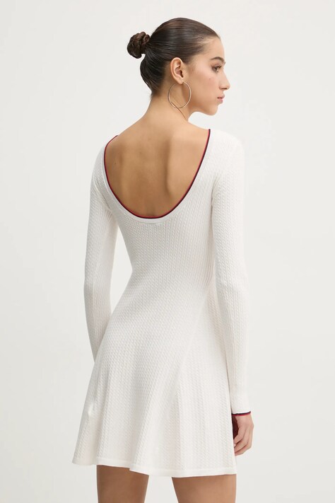 Tommy Jeans rochie culoarea bej, mini, evazată, DW0DW19469