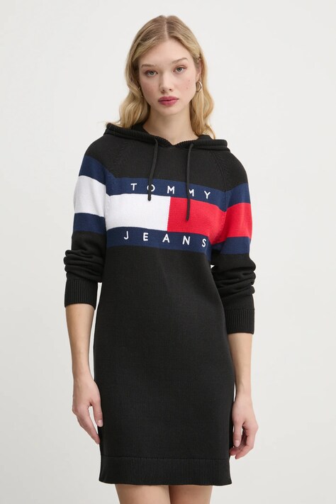 Tommy Jeans rochie din bumbac culoarea negru, mini, mulată, DW0DW19470