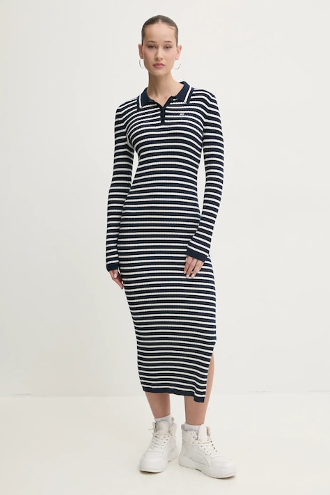 Tommy Jeans rochie din amestec de lână culoarea bleumarin, maxi, mulată, DW0DW19476