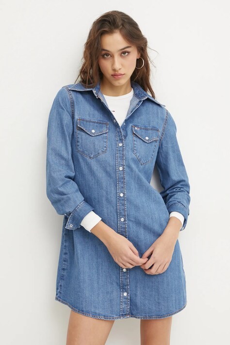 Tommy Jeans rochie din denim mini, dreaptă, DW0DW19853