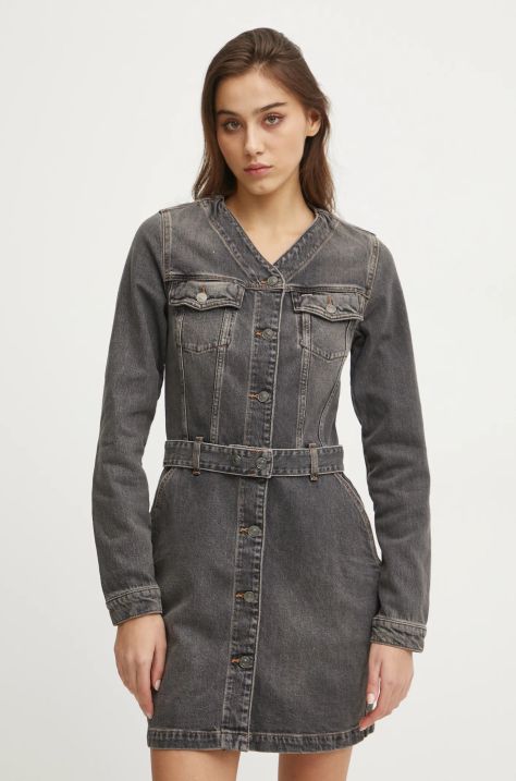 Tommy Jeans rochie din denim culoarea gri, mini, drept, DW0DW20154