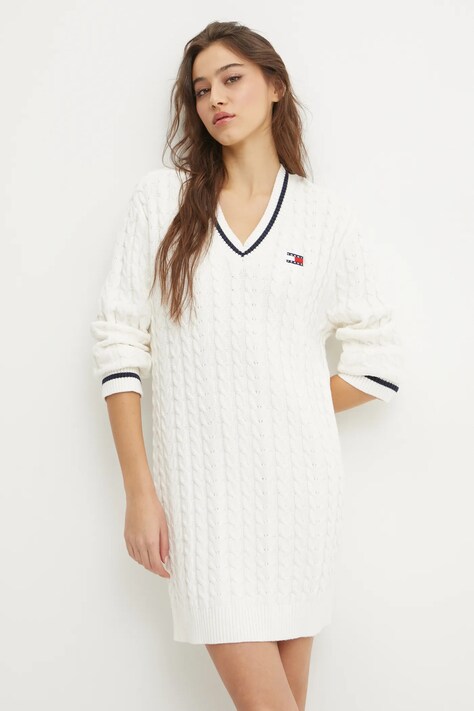 Tommy Jeans rochie din bumbac culoarea bej, mini, dreaptă, DW0DW20186