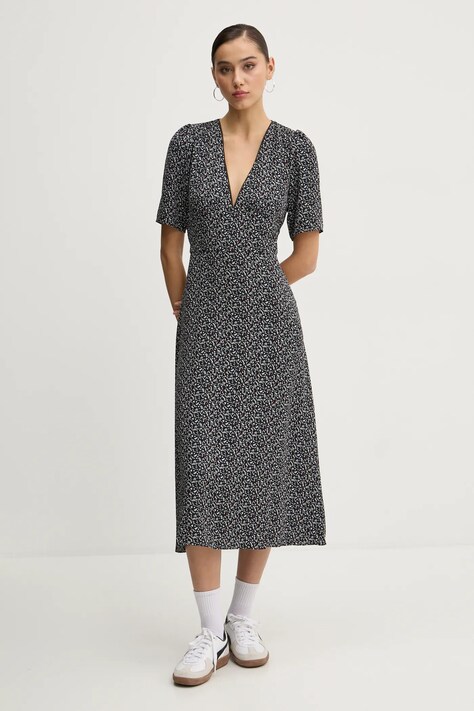 Tommy Jeans rochie culoarea negru, midi, evazată, DW0DW20450