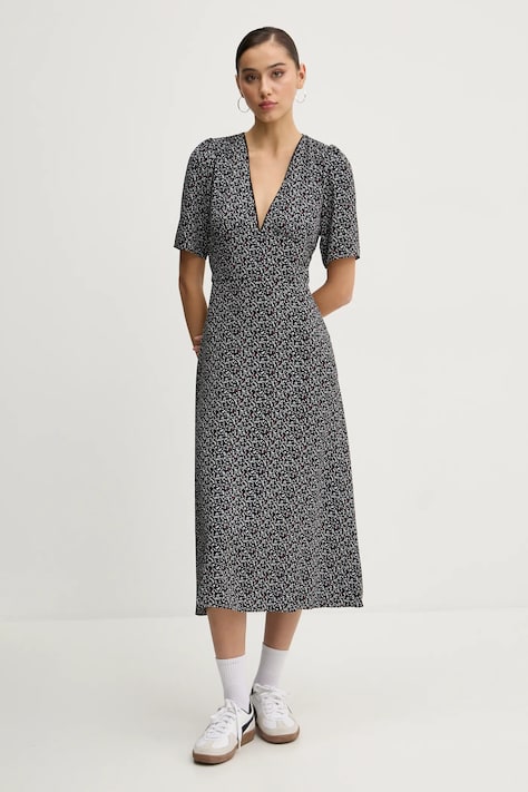 Šaty Tommy Jeans čierna farba, midi, áčkový strih, DW0DW20450