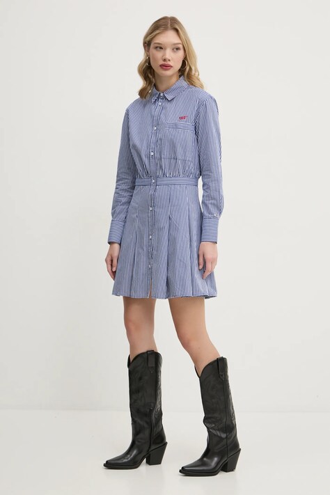 Tommy Jeans rochie din bumbac culoarea bleumarin, mini, evazată, DW0DW20470