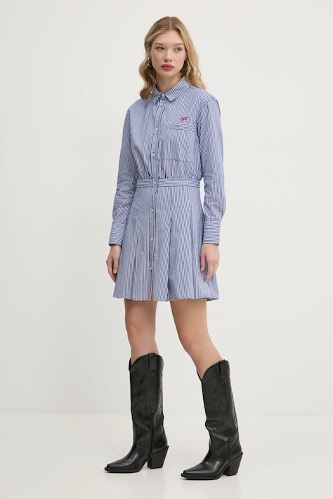 Bavlněné šaty Tommy Jeans tmavomodrá barva, mini, DW0DW20470