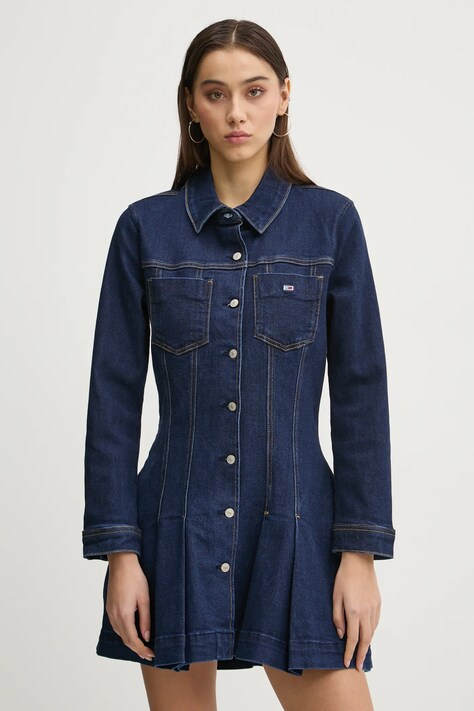 Tommy Jeans rochie culoarea bleumarin, mini, evazată, DW0DW20533