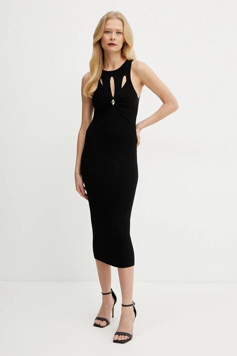 Elisabetta Franchi rochie din amestec de matase culoarea negru, midi, mulată, AM63B51E2