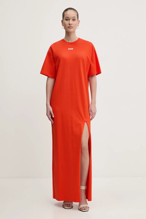 MSGM rochie culoarea rosu, maxi, dreaptă, 3841MDA83.257002