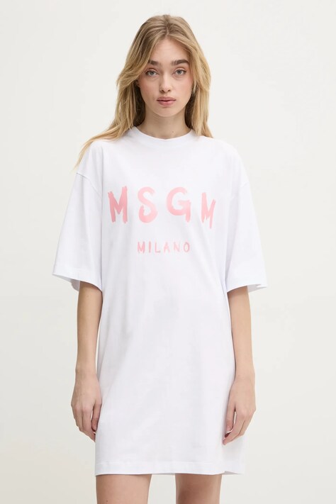 MSGM rochie din bumbac culoarea alb, mini, dreaptă, 3841MDA510.257002