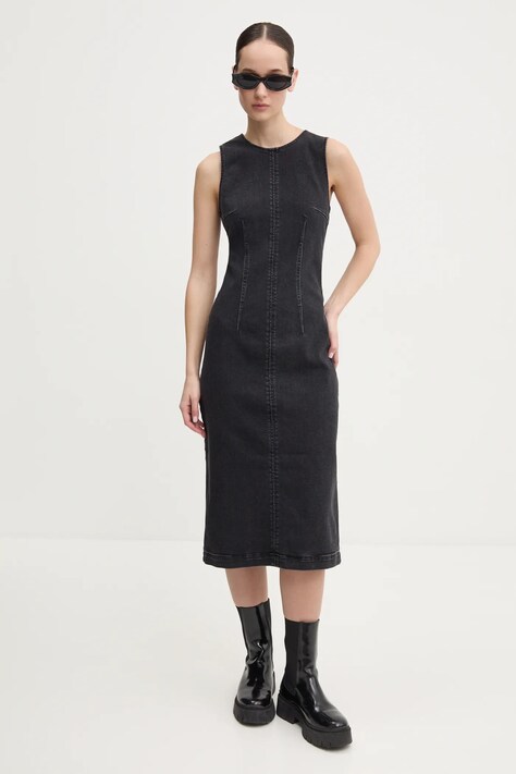 HUGO rochie din denim culoarea negru, maxi, mulată, 50530331
