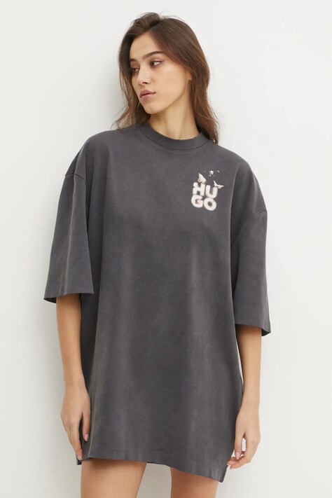 Šaty HUGO šedá barva, mini, oversize, 50530456