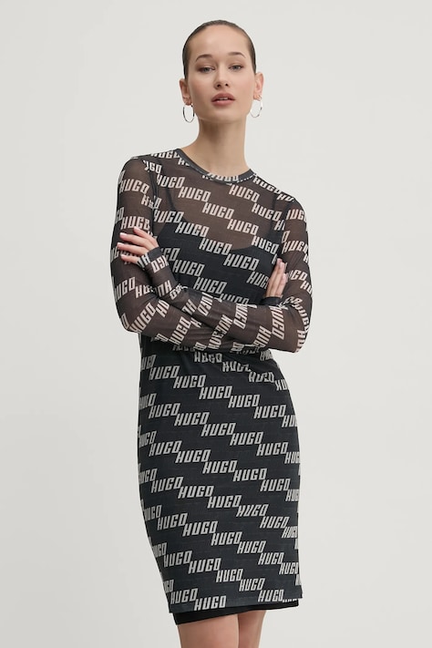 HUGO rochie culoarea verde, mini, mulată, 50534848