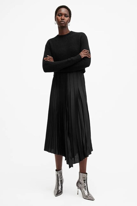 AllSaints rochie si pulover JAX culoarea negru, midi, evazată, W087DB
