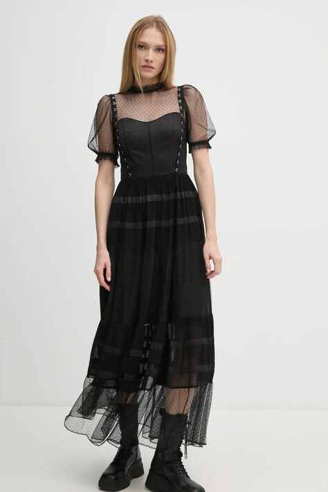 AllSaints rochie RYLA culoarea negru, maxi, evazată, W155DB
