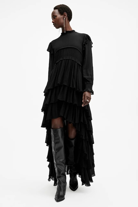 AllSaints sukienka CAVARLY kolor czarny maxi rozkloszowana W254DB