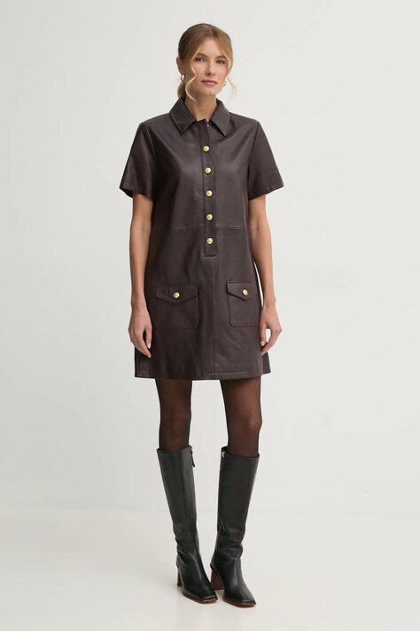Tommy Hilfiger rochie de piele culoarea bordo, mini, evazată, WW0WW43783