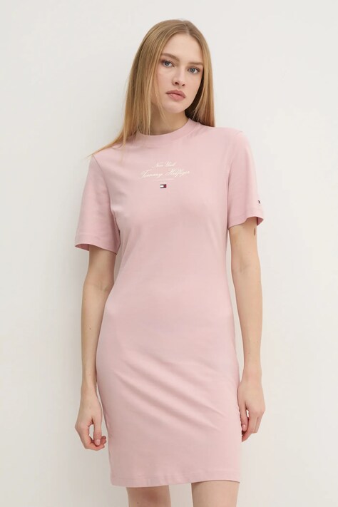 Tommy Hilfiger rochie din bumbac culoarea roz, mini, dreaptă, WW0WW43830