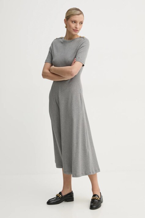 Tommy Hilfiger rochie din bumbac culoarea gri, midi, evazată, WW0WW43838