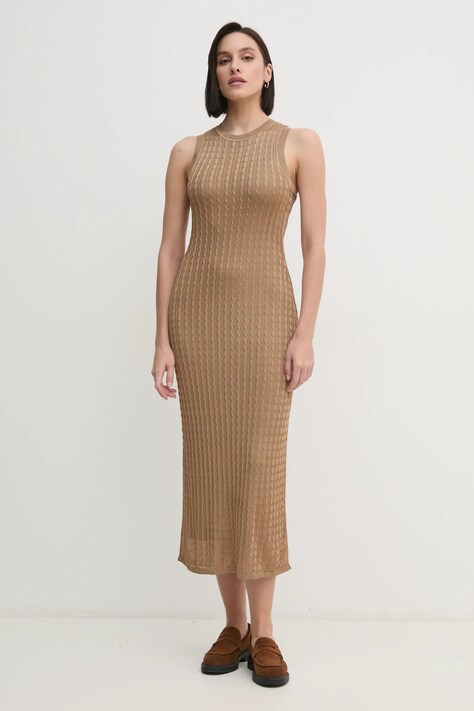 Tommy Hilfiger rochie culoarea maro, maxi, mulată, WW0WW43999