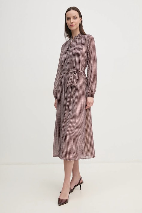 Šaty Tommy Hilfiger vínová barva, midi, WW0WW44007