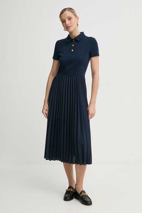Šaty Tommy Hilfiger tmavomodrá barva, midi, WW0WW44448