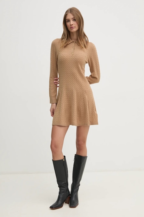 Vlnené šaty Tommy Hilfiger zelená farba, mini, áčkový strih, WW0WW44979