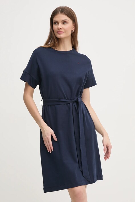 Tommy Hilfiger rochie din bumbac culoarea bleumarin, mini, evazată, WW0WW45183