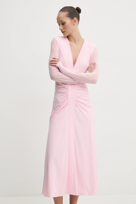 Rotate rochie culoarea roz, midi, evazată, 1136281011