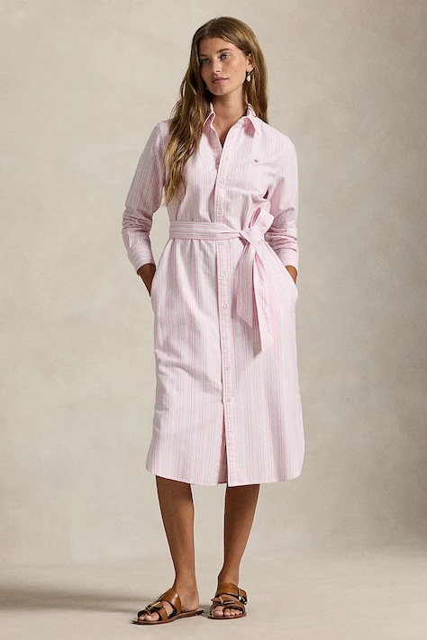 Памучна рокля Polo Ralph Lauren в синьо среднодълга разкроена 211959901