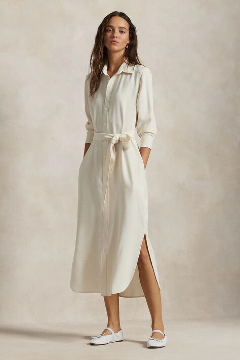Polo Ralph Lauren rochie culoarea bej, midi, dreaptă, 211959902