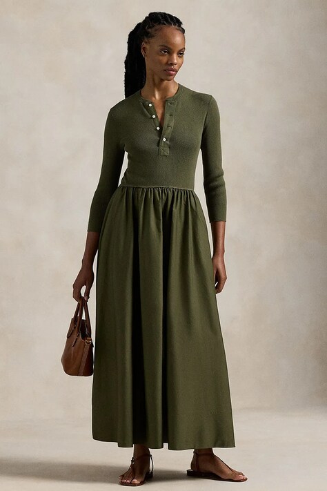 Polo Ralph Lauren rochie culoarea verde, maxi, evazată, 211959906