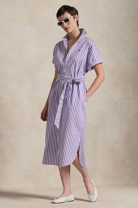 Polo Ralph Lauren rochie din bumbac culoarea violet, midi, dreaptă, 211959911