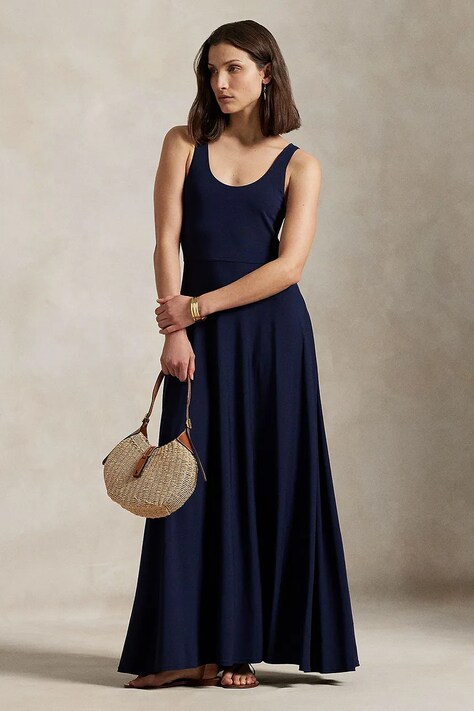 Polo Ralph Lauren rochie culoarea bleumarin, maxi, evazată, 211960020