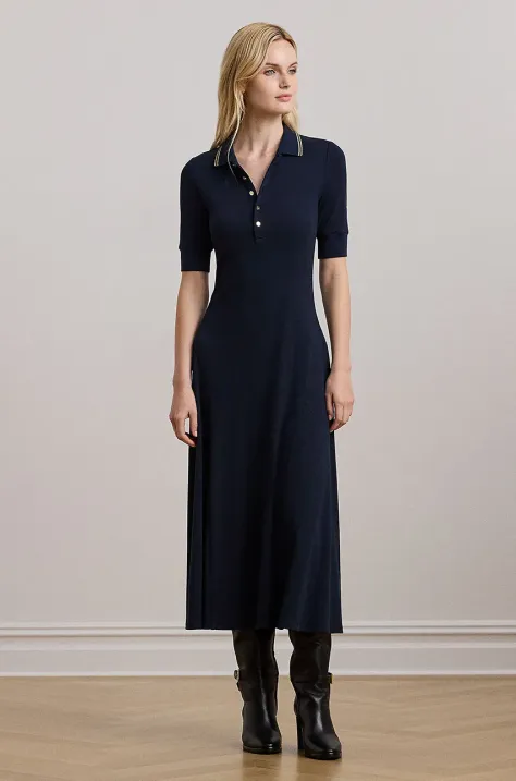 Lauren Ralph Lauren rochie culoarea albastru marin, midi, evazati, 200957638