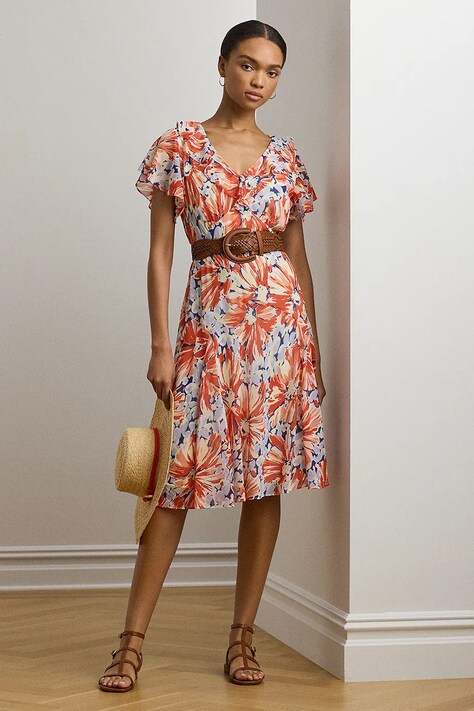Lauren Ralph Lauren rochie culoarea alb, mini, evazată, 250957395