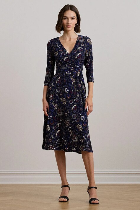 Lauren Ralph Lauren rochie culoarea bleumarin, midi, evazată, 250957701