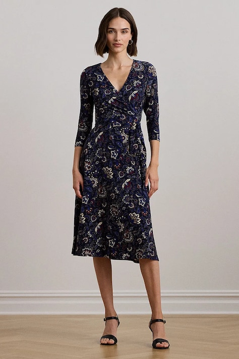 Lauren Ralph Lauren rochie culoarea bleumarin, midi, evazată, 250957701