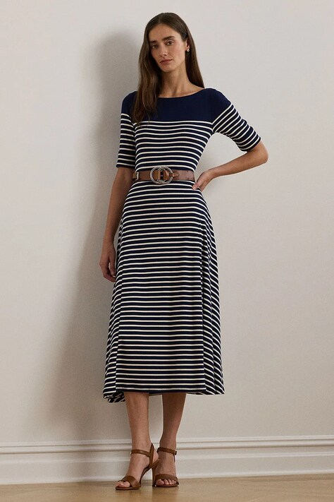 Bavlněné šaty Lauren Ralph Lauren tmavomodrá barva, midi, 250957728