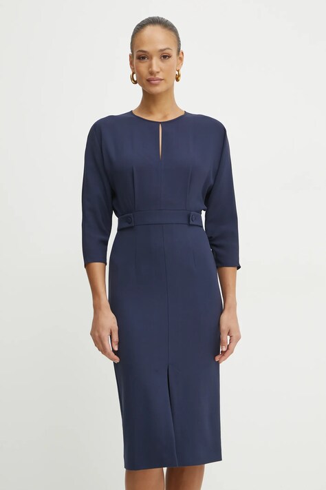 Рокля BOSS в тъмносиньо среднодълга с кройка по тялото 50531895