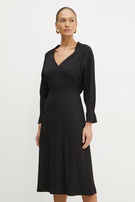 BOSS rochie culoarea negru, midi, evazată, 50533966