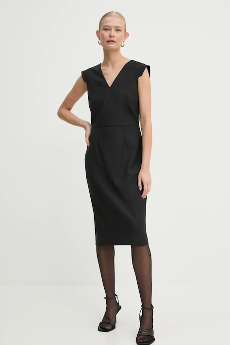 BOSS rochie din lana culoarea negru, mini, mulată, 50535279