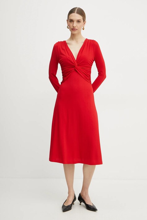 BOSS rochie culoarea rosu, midi, evazată, 50532019